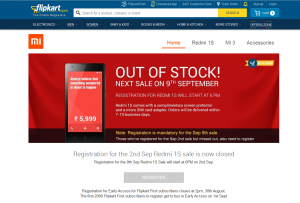 Flipkart displays Xiaomi Redmi 1S as out of stock in just 4 seconds