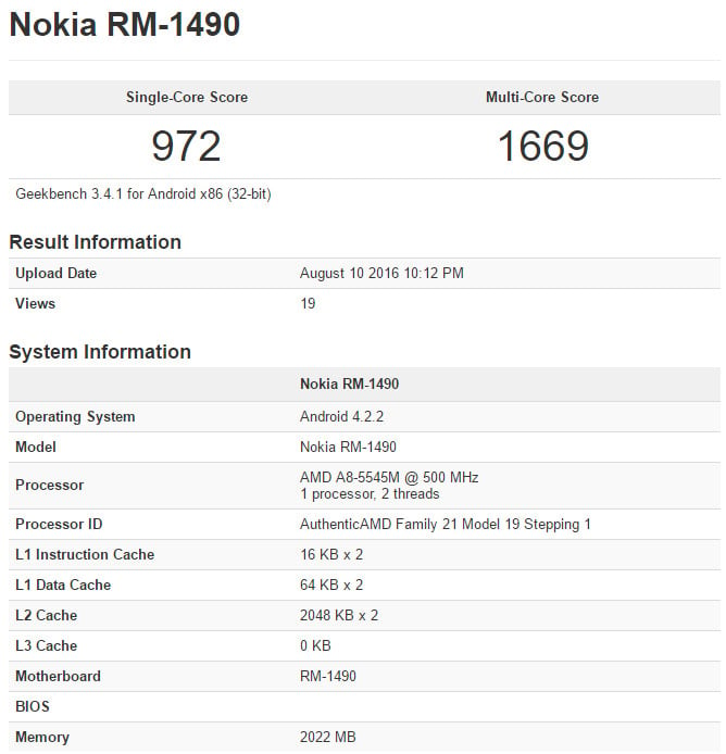 Nokia Android phone Geekbench