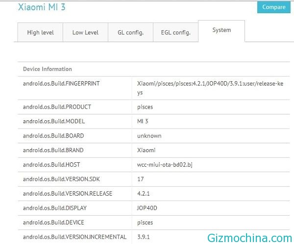 GFX Bench revealed that Xiaomi Mi3 powered by Tegra 4 CPU - Gizmochina