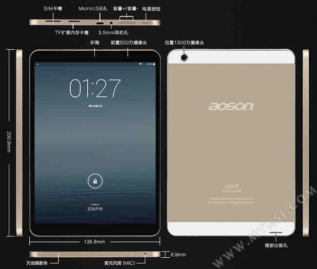 Enhanced version of iPhone 5S clone, the Aoson M787T, called the Mini 5 goes on sale in Taobao for 1099 RMB (179.14 USD), has 7.9-inch screen