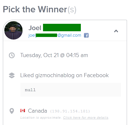 gizmochina giveaway winner