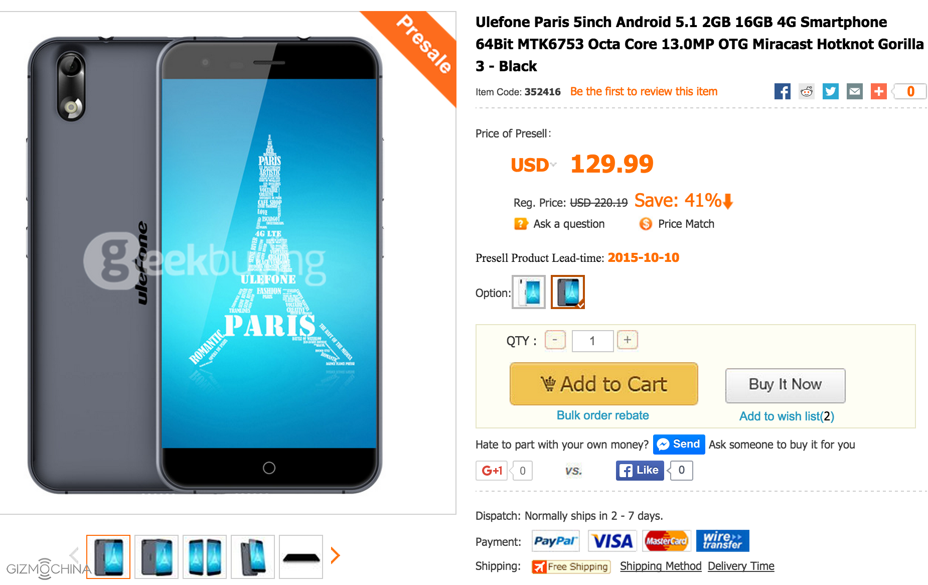 Ulefone Paris 5  Android 5.1 2GB 16GB MTK6753 Smartphone