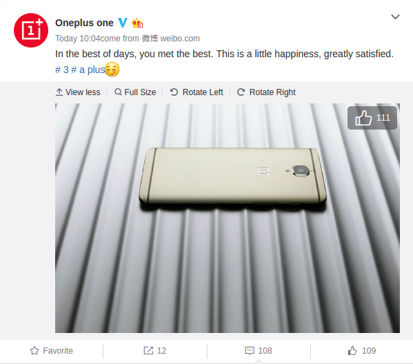 One Plus 3 Gold Version