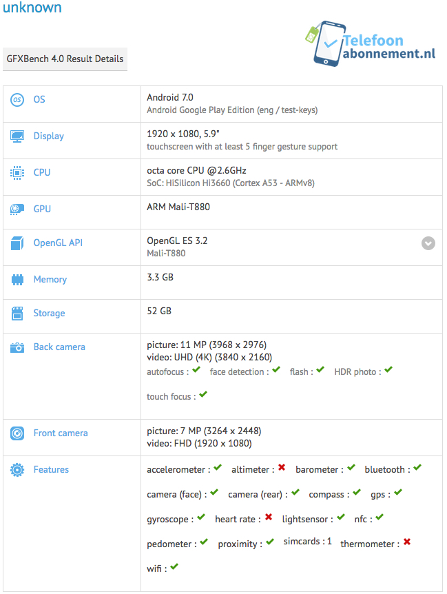 Huawei Mate 9 GFXBench