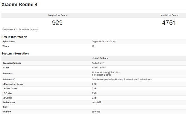 Xiaomi Redmi 4 Geekbench