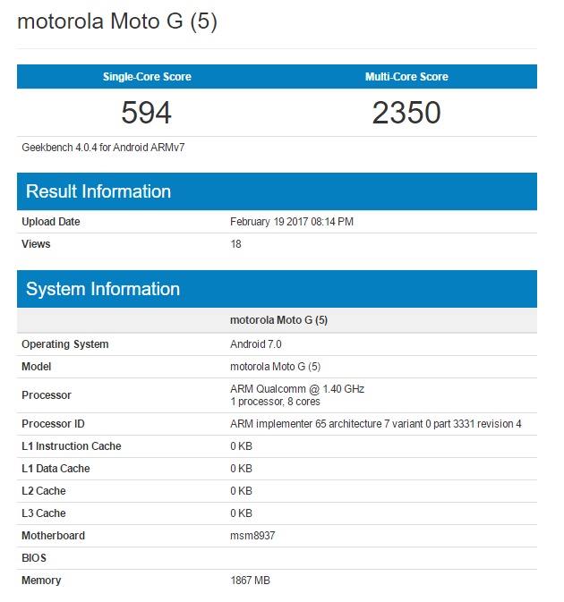 Moto G5 geekbench