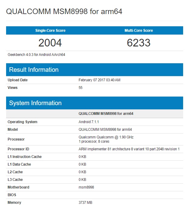 Snapdragon 835 Geekbench 2a