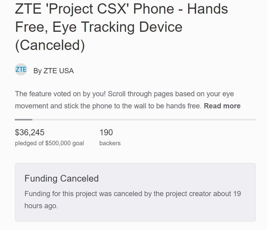 ZTE Hawkeye Canceled