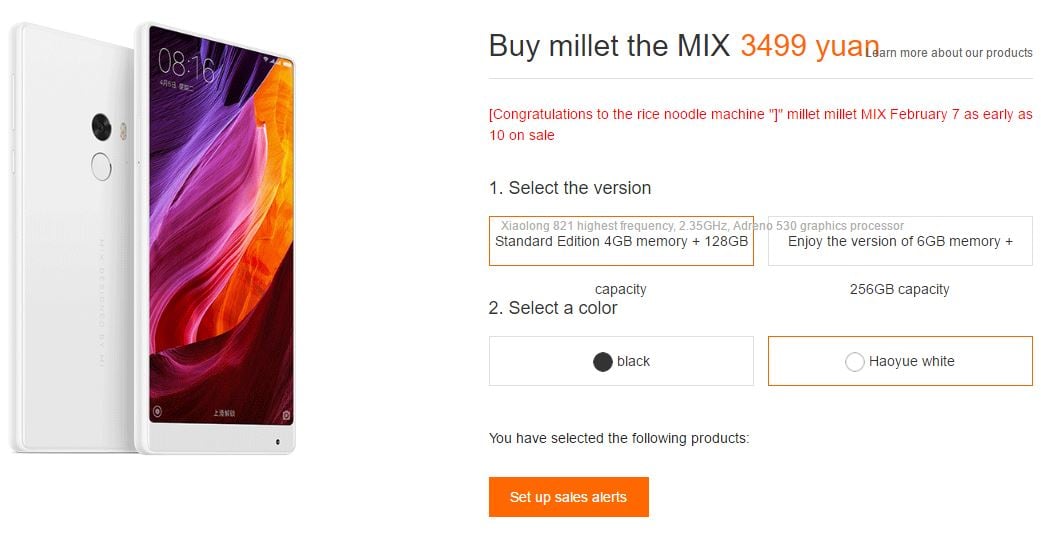 Xiaomi mi mix white