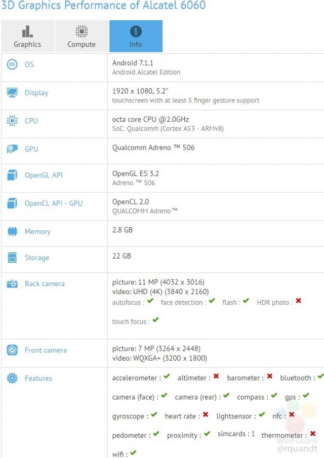 Alcatel Idol 5 GFXBench Snapdragon 652