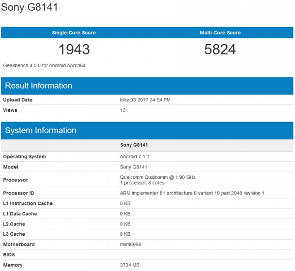 Sony Xperia XZ Premium Geekbench