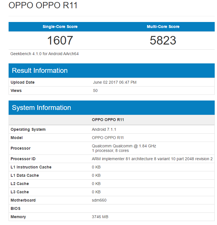 OPPO R11 GeekBench