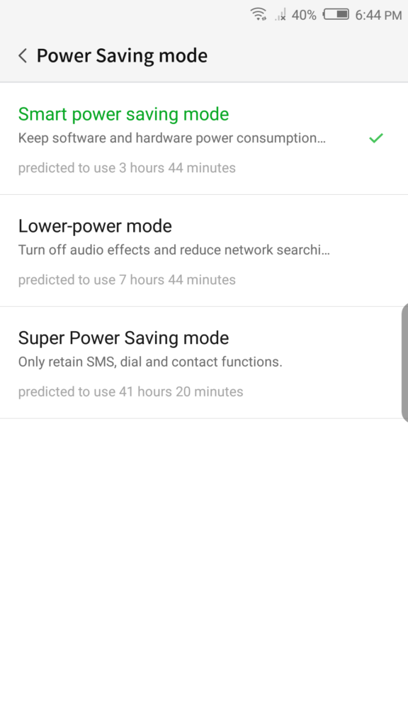 Nubia Z17 Powersaving modes