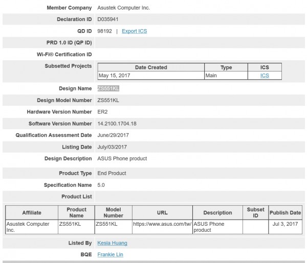 ASUS ZS551KL Bluetooth 5