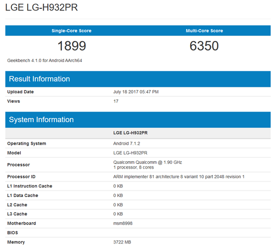 LG V30 Geekbench