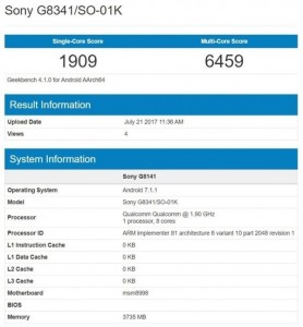 Xperia XZ1 geekbench