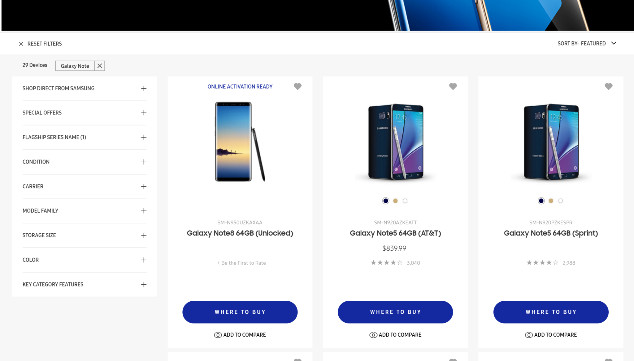 Galaxy Note 8 US Web store