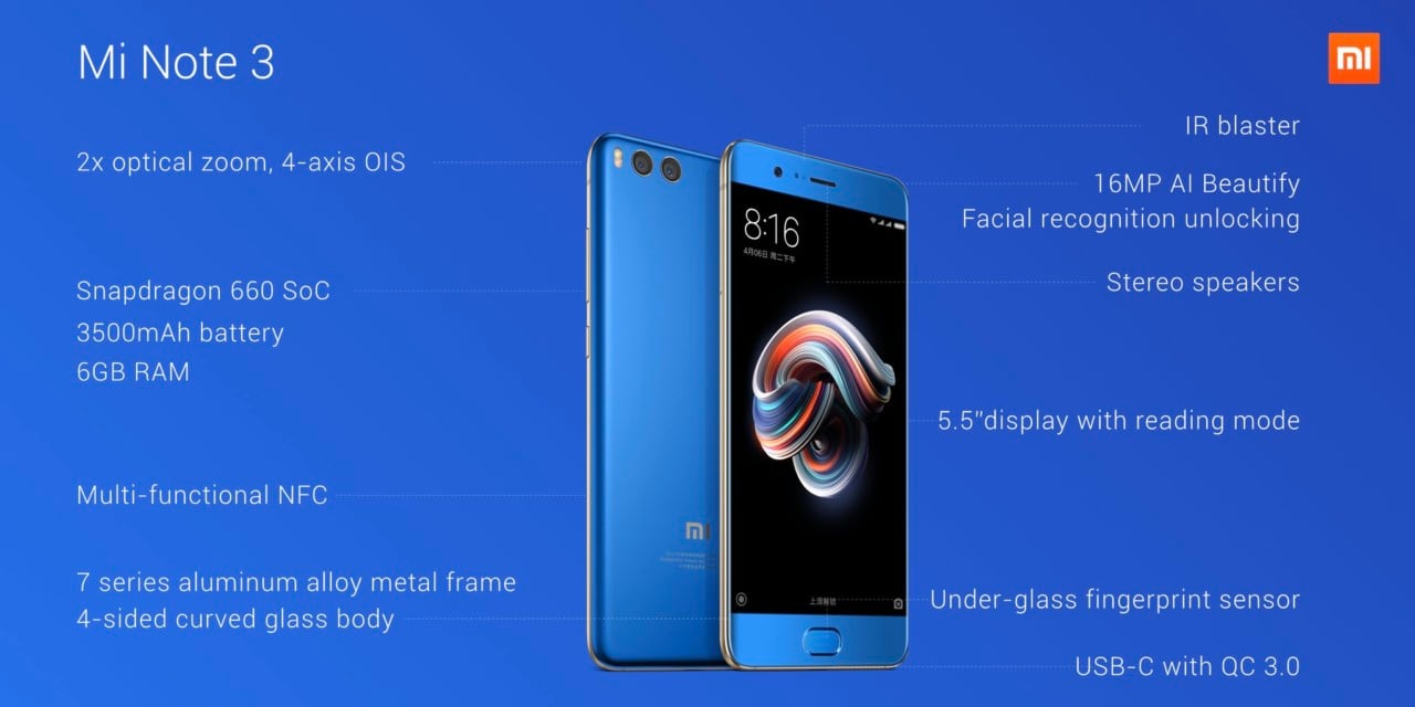 Xiaomi Mi Note 3 Technical Specifications