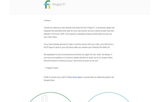 Moto X4 Shipments Delay Email