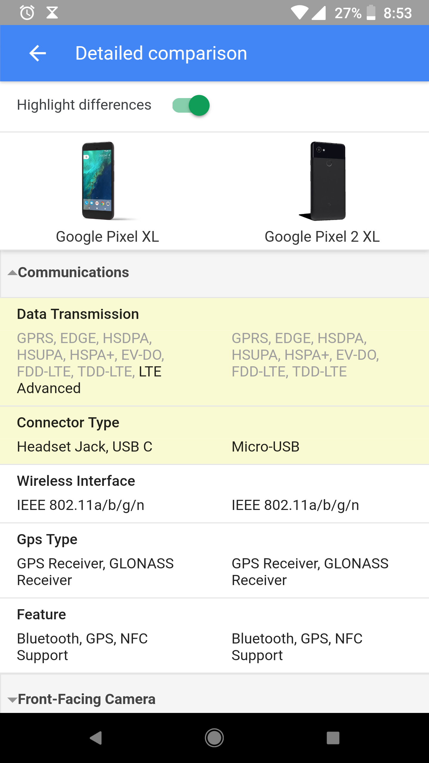 Google Search Phone Comparison