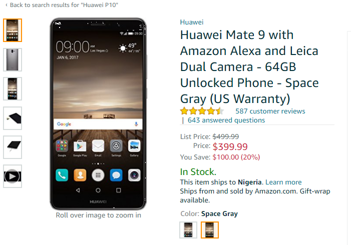 Huawei Mate 9 Amazon price