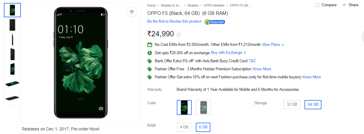 OPPO F5 Flipkart pre-orders