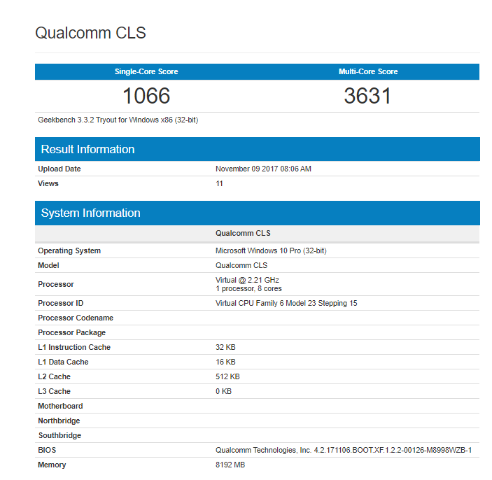 Qualcomm CLS Windows 10 Pro Notebook