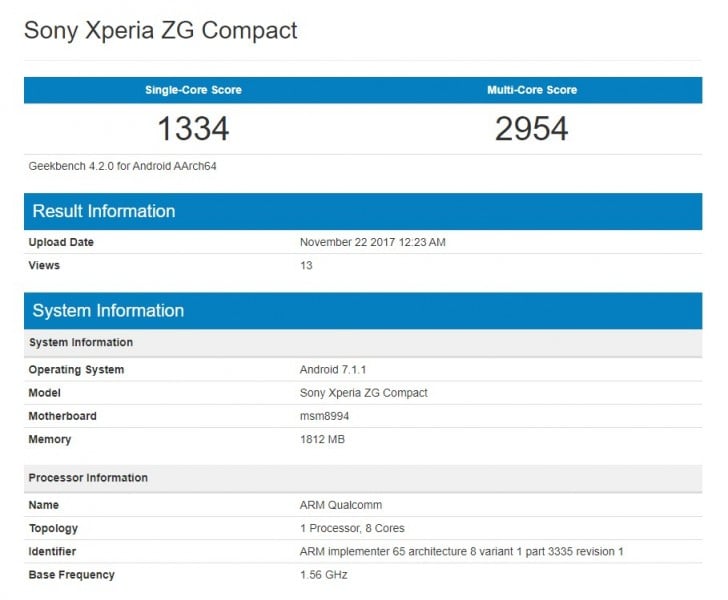Sony XPeria ZG Compact Geekbench