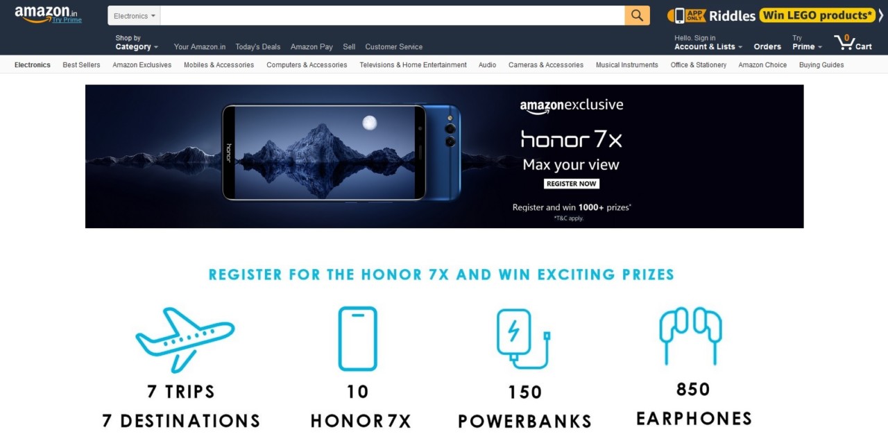 Honor 7X Amazon India Landing Page