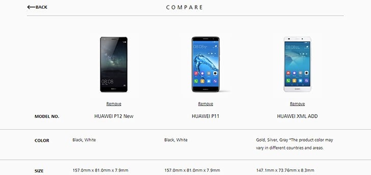 Huawei P11 and P12 on Official Website
