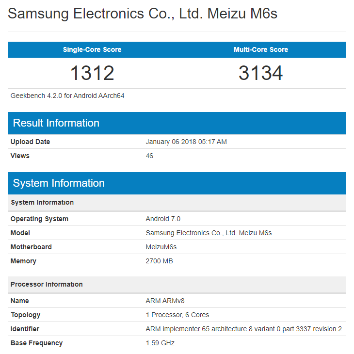 Meizu M6s geekbench