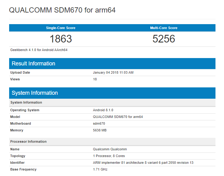 Snapdragon 670 Geekbench