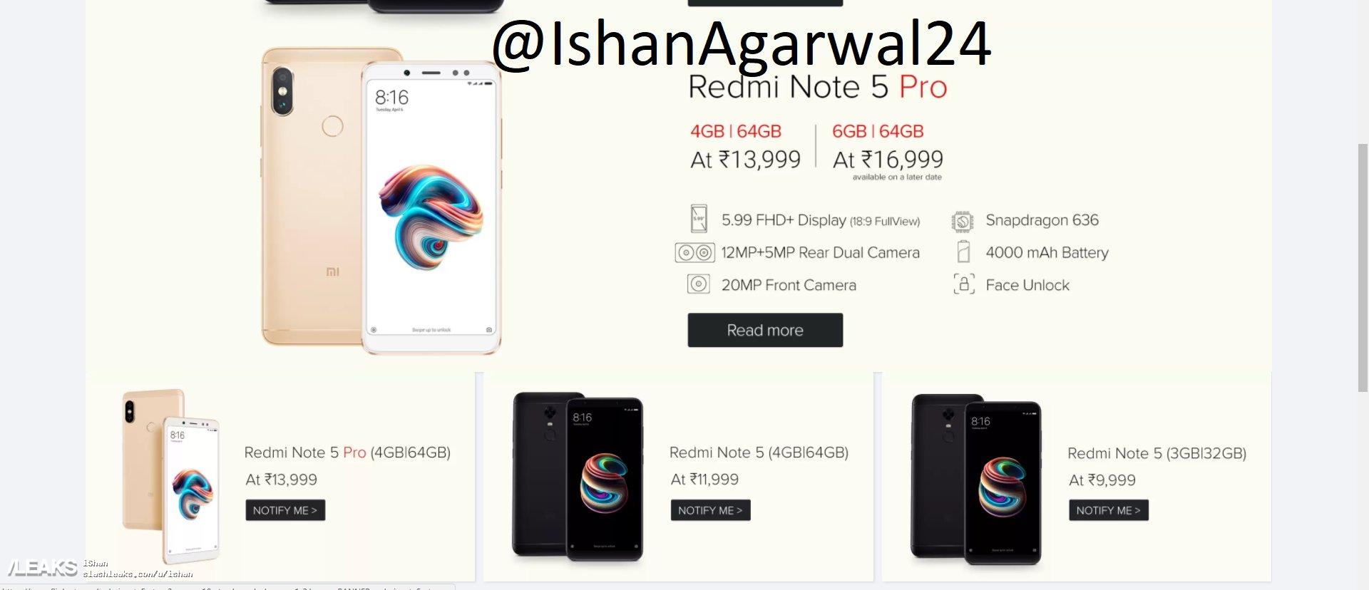 Redmi Note 5 and Redmi Note 5 Pro Prices