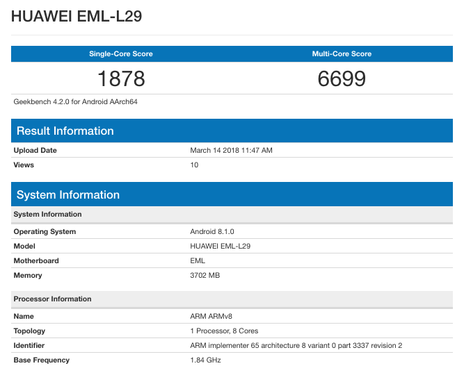 Huawei P20 Geekbench