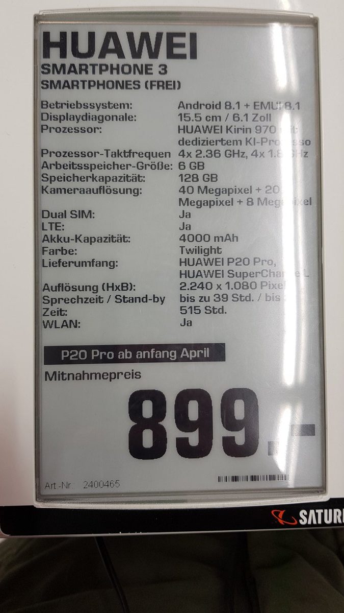 Huawei p20 and p20 pro specs
