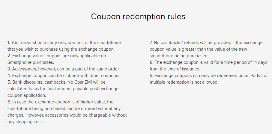 Mi Exchange coupon rules