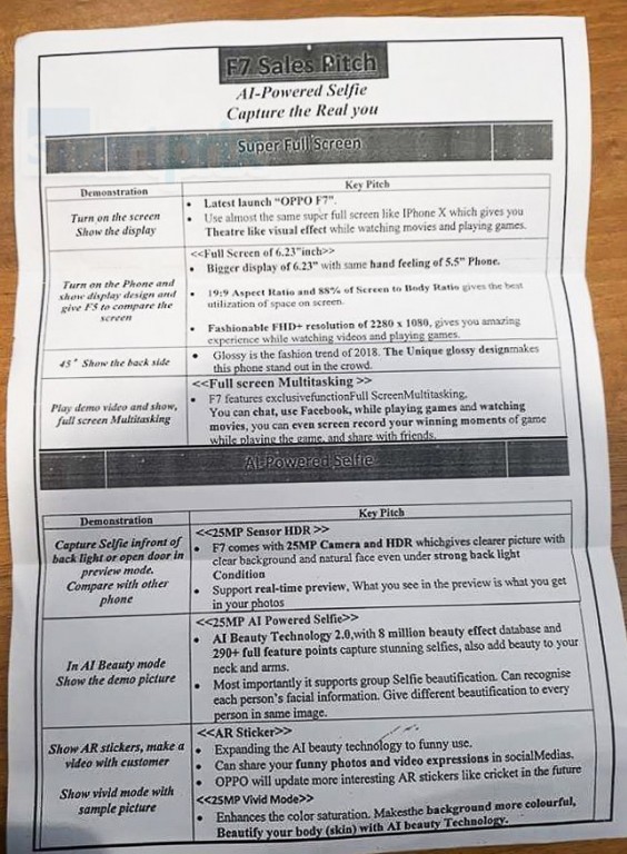 OPPO F7 Leaked Sales Pitch
