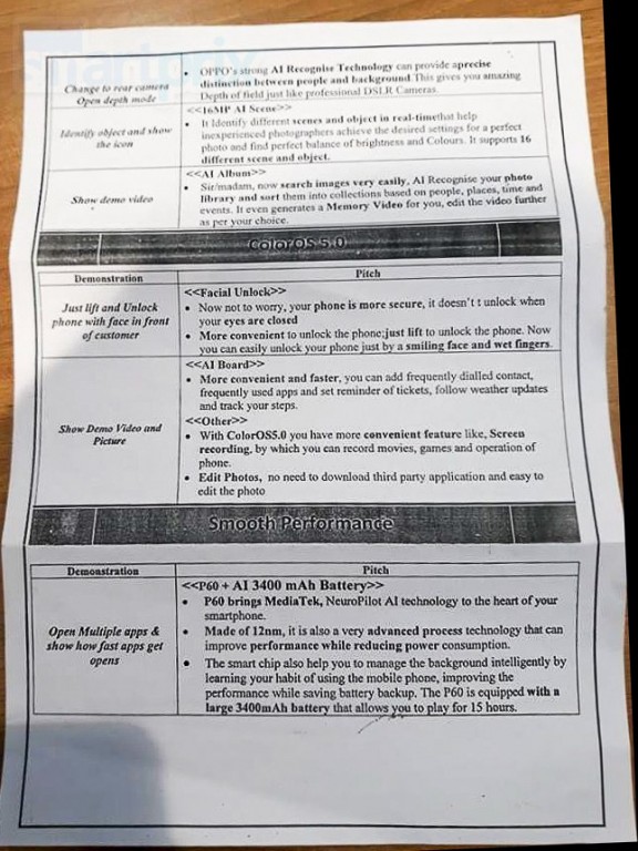OPPO F7 Leaked Sales Pitch