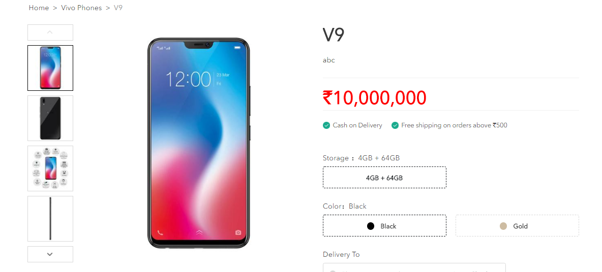 Vivo V9 Official Listing