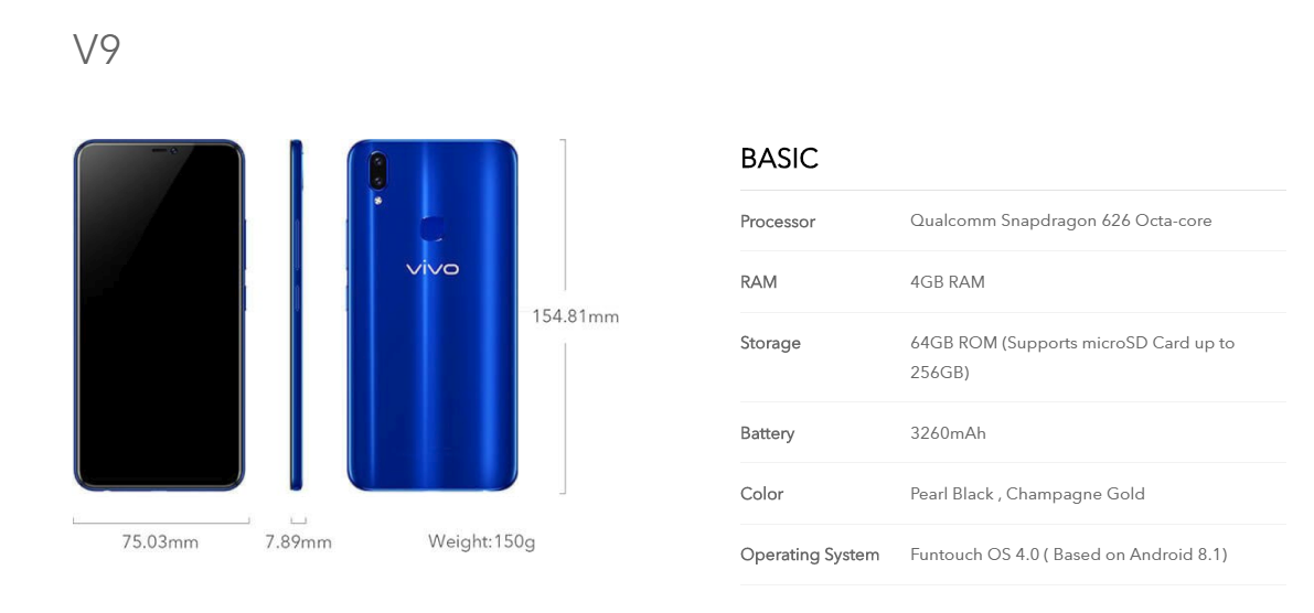 Vivo V9 on Official Website