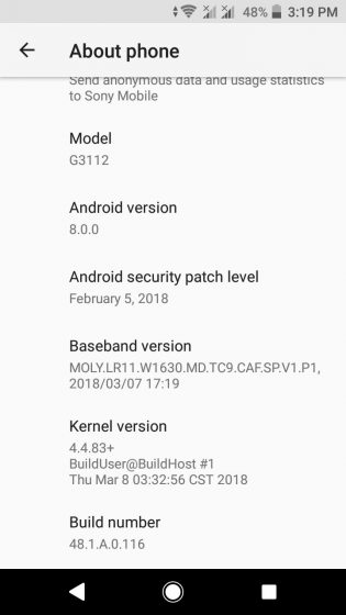 Sony Xperia XA1 Series Android Oreo