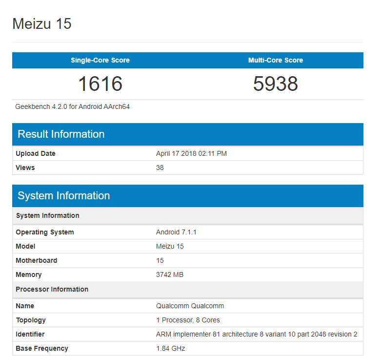 Meizu 15 geekbench