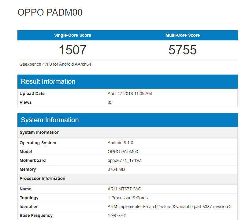 OPPO A3 Geekbench