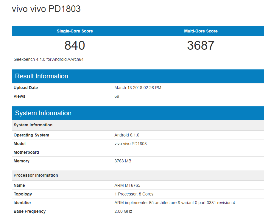 Vivo PD1803 MT6765