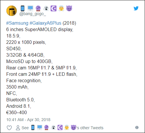 Samsung Galaxy A6+ 2018 price