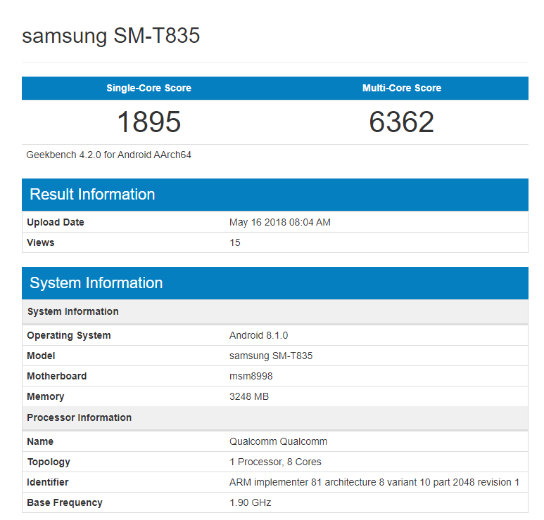 Galaxy Tab S4 geekbench