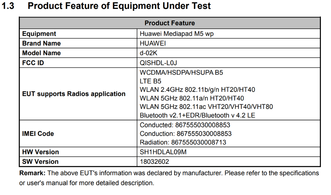 Huawei Mediapad M5 wp FCC