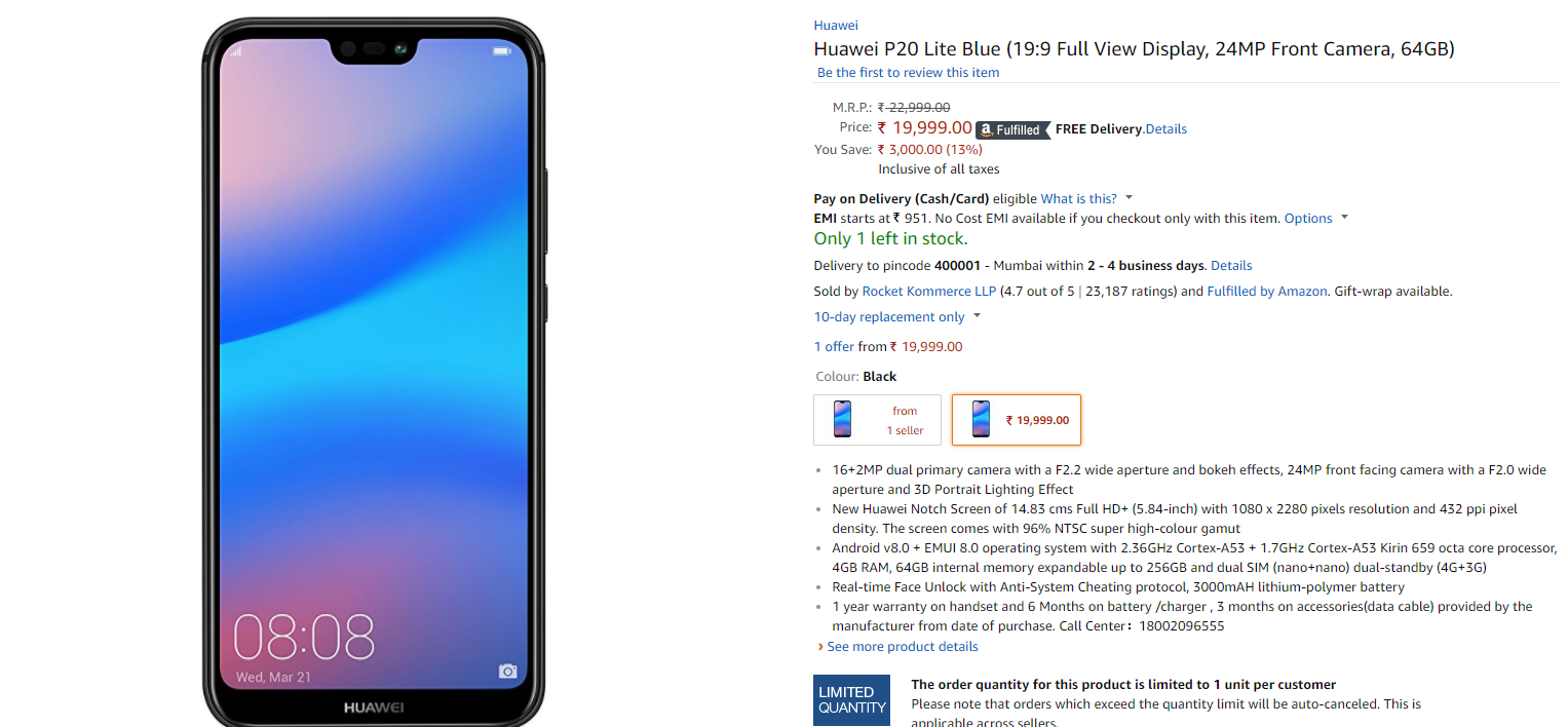 Huawei P Lite And Huawei P Pro Goes On Sale In India Gizmochina