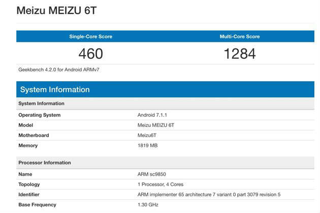 Meizu M6T geekbench