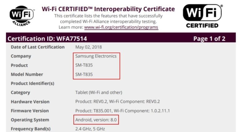 Samsung Galaxy Tab S4 Wi-Fi Certified